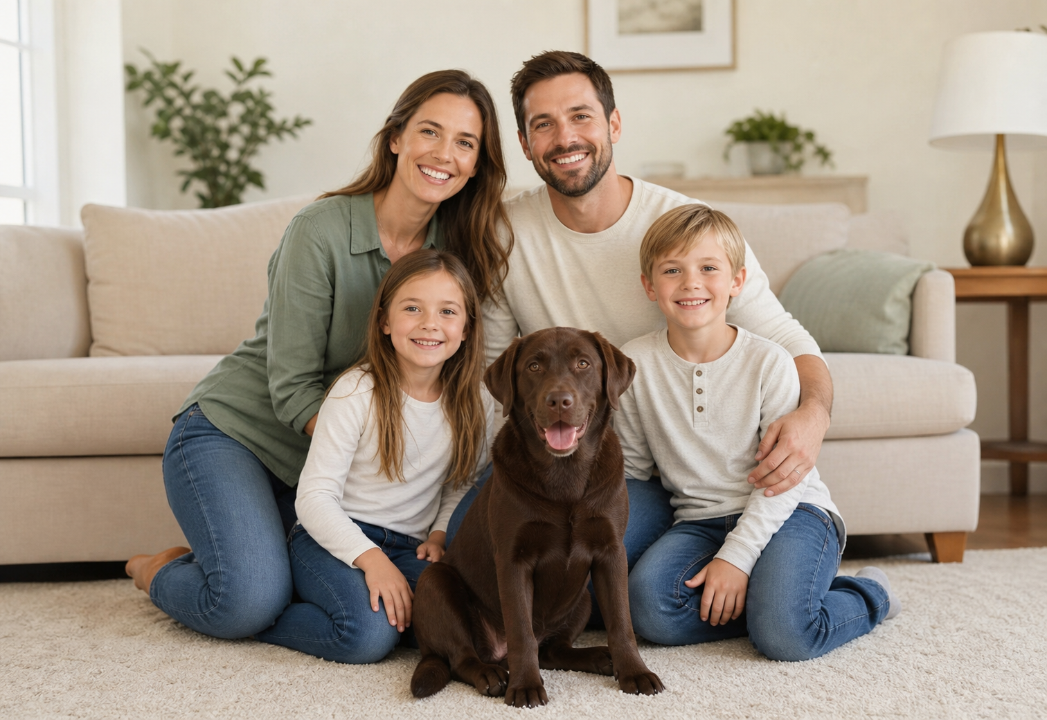 A family photo completed with a pet, as a memorial keepsake